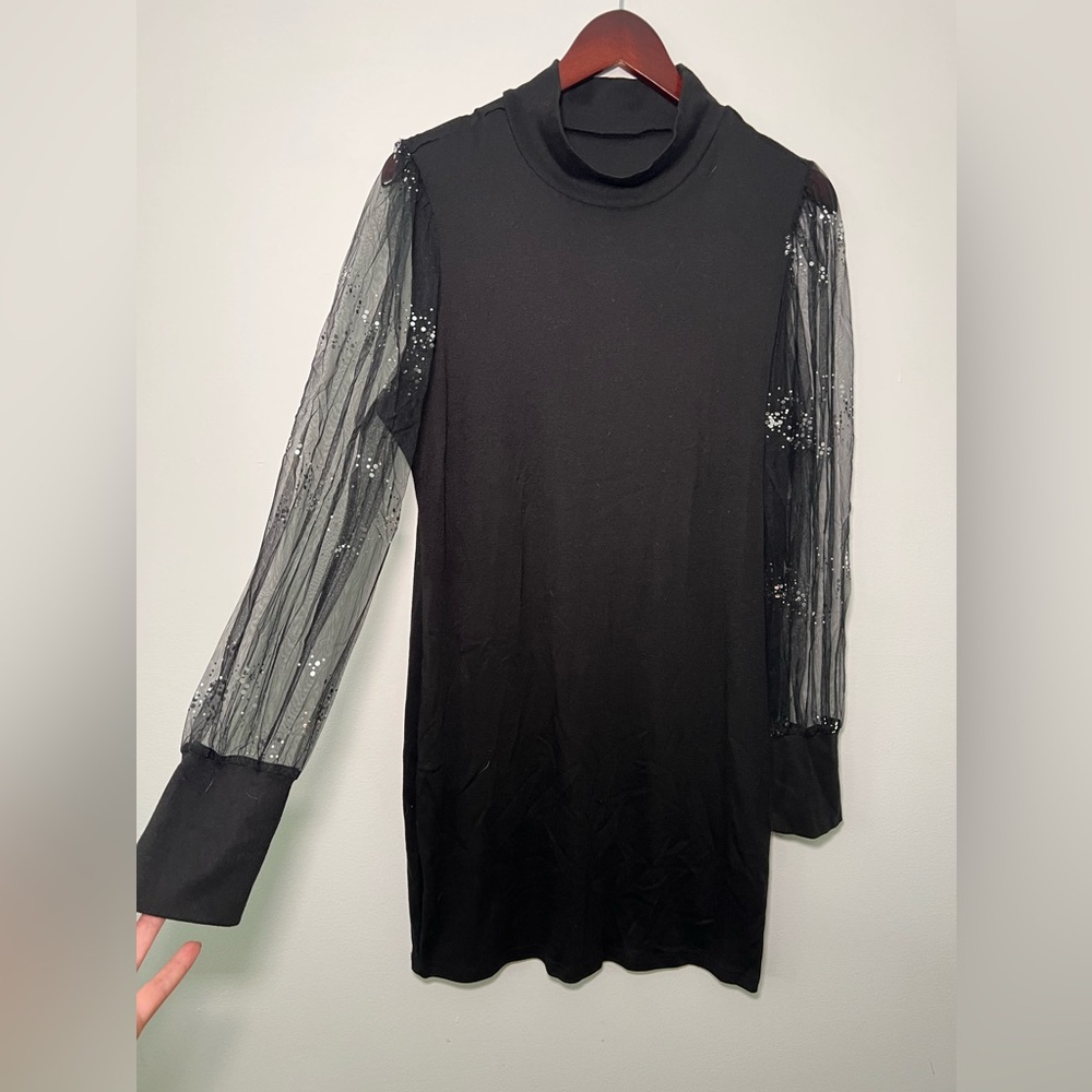 Black BodyCon Dress with see through sequin long sleeves